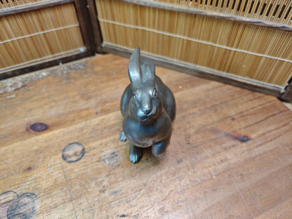 Japanese Bronze Rabbit Sculpture 1950s Signed Vintage Art Statue