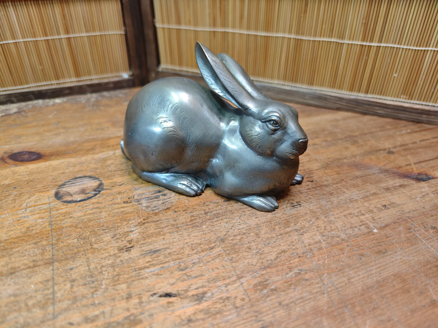 Japanese Vintage Bronze Rabbit Sculpture 1950s Art Handmade Statue