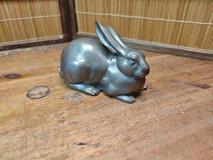 Japanese Vintage Bronze Rabbit Sculpture 1950s Art Handmade Statue