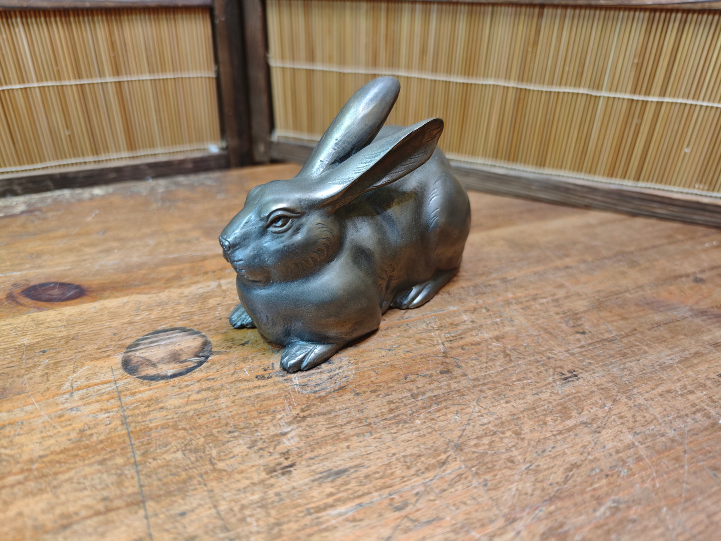 Japanese Vintage Bronze Rabbit Sculpture 1950s Art Handmade Statue