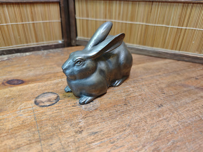 Japanese Vintage Bronze Rabbit Sculpture 1950s Art Handmade Statue