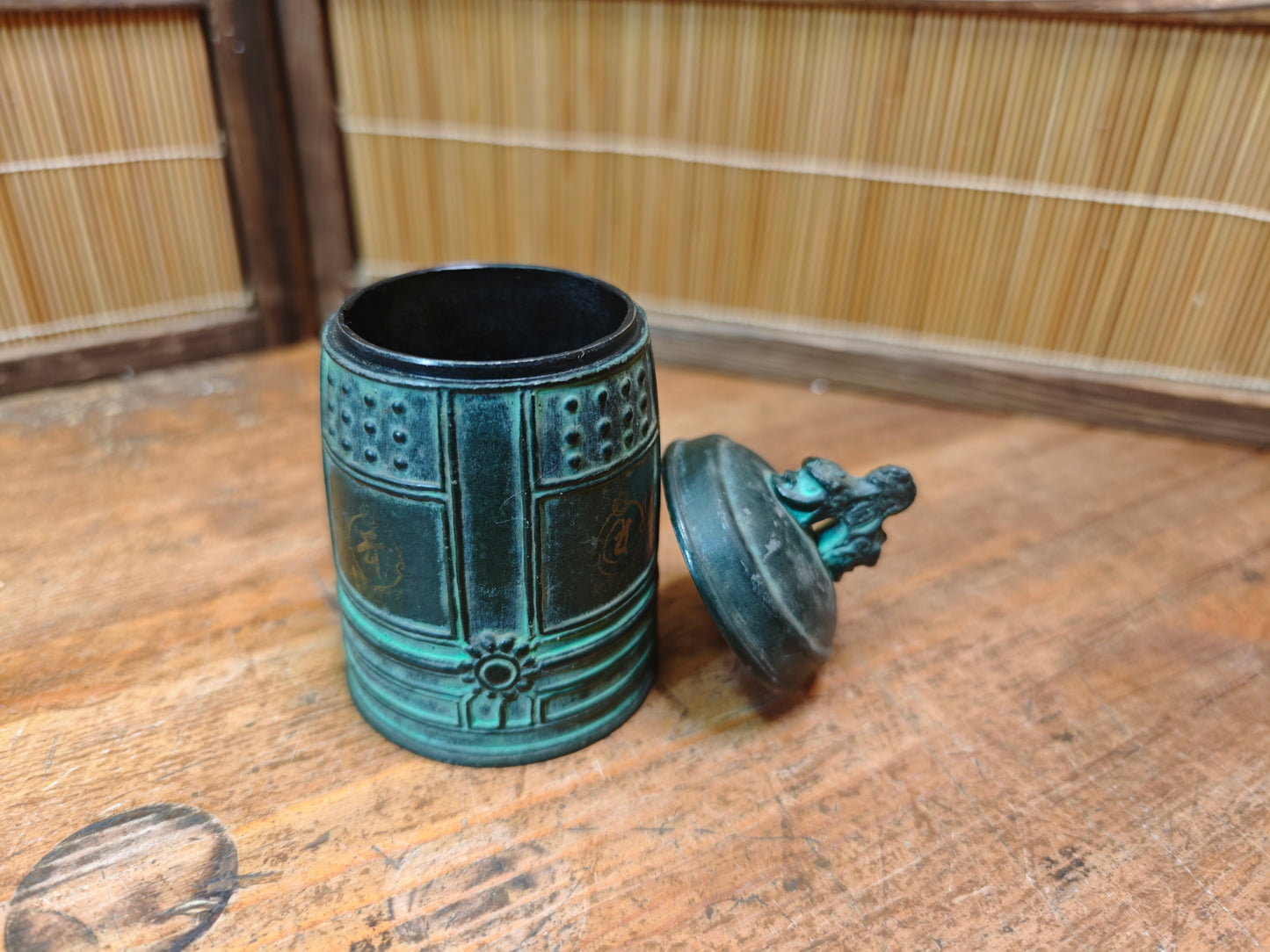 Japanese Bronze Temple Bell Brush Holder 1950s Commemorative Antique
