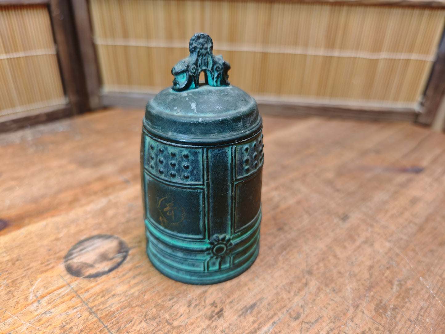 Japanese Bronze Temple Bell Brush Holder 1950s Commemorative Antique