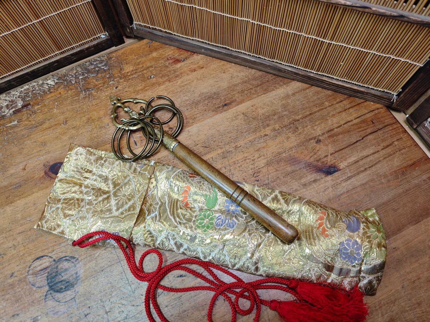 Rare Japanese Buddhist Vajra Staff Tokkosho Ritual Artifact w/Silk