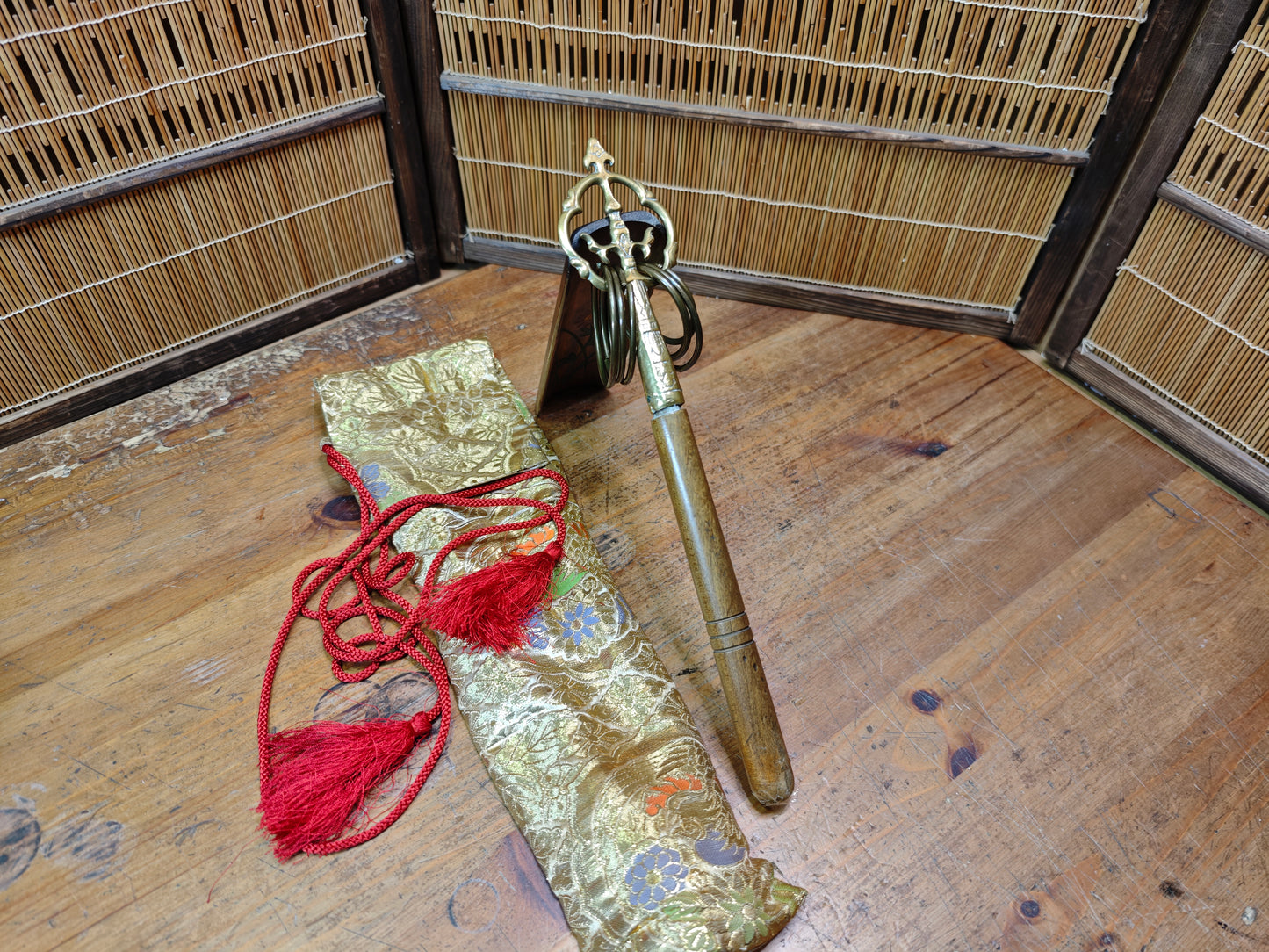 Rare Japanese Buddhist Vajra Staff Tokkosho Ritual Artifact w/Silk
