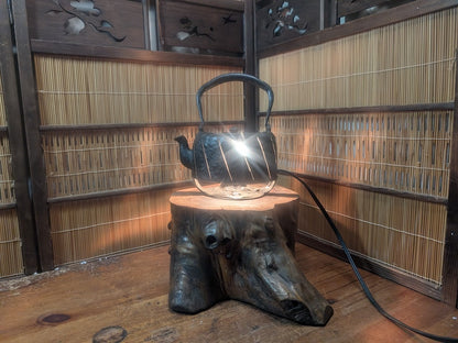 1800s Kyoto Kyu Tetsu Iron Kettle Lamp Signed Japanese Antique Rare Decor