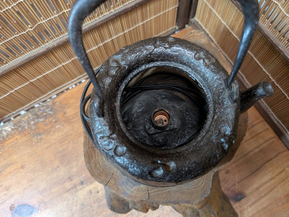 1800s Kyoto Kyu Tetsu Iron Kettle Lamp Signed Japanese Antique Rare Decor