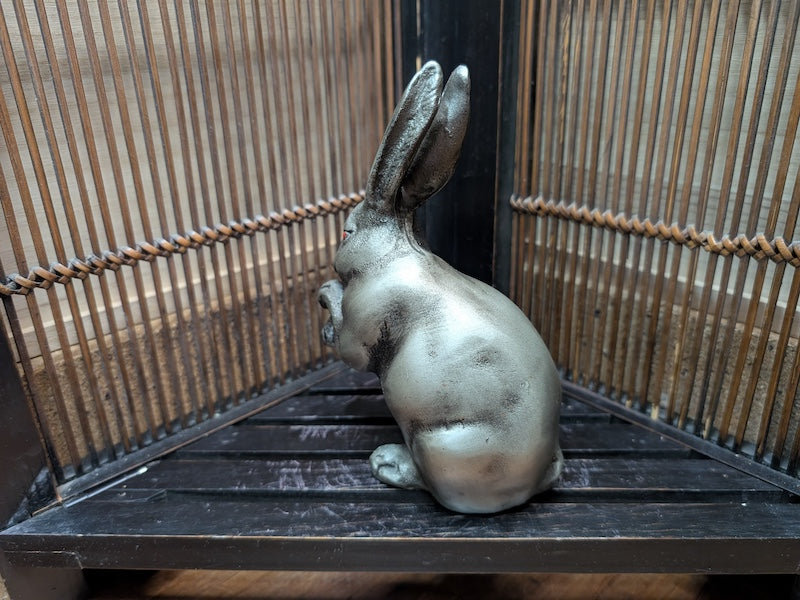 1950s Japanese Cast Iron Rabbit Sculpture Red Eyes X1