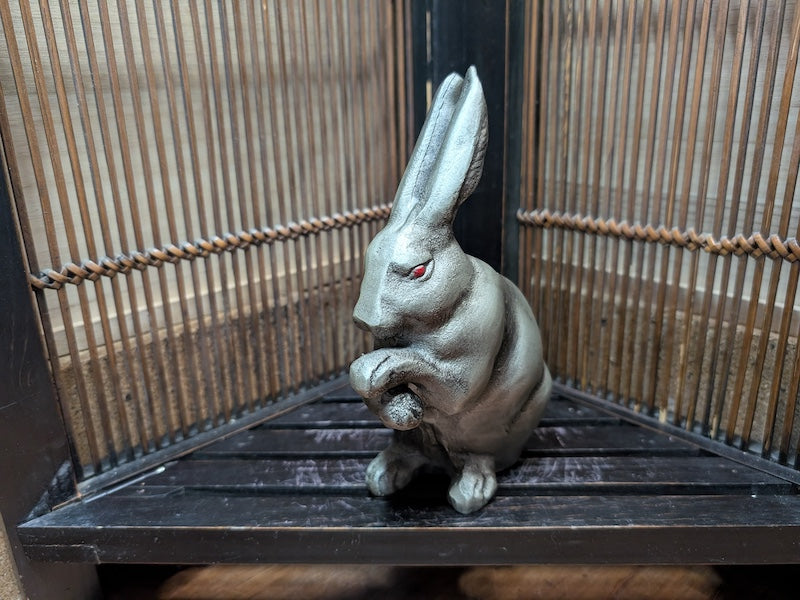 1950s Japanese Cast Iron Rabbit Sculpture Red Eyes X1