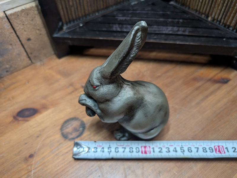 1950s Japanese Cast Iron Rabbit Sculpture Red Eyes X1