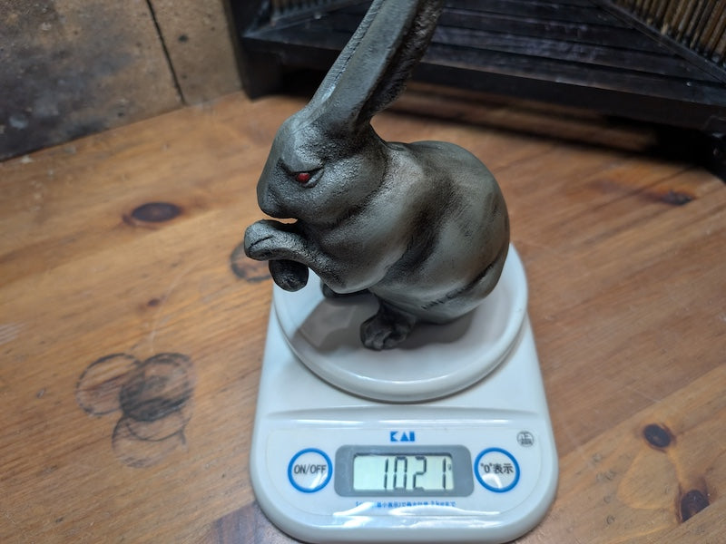 1950s Japanese Cast Iron Rabbit Sculpture Red Eyes X1