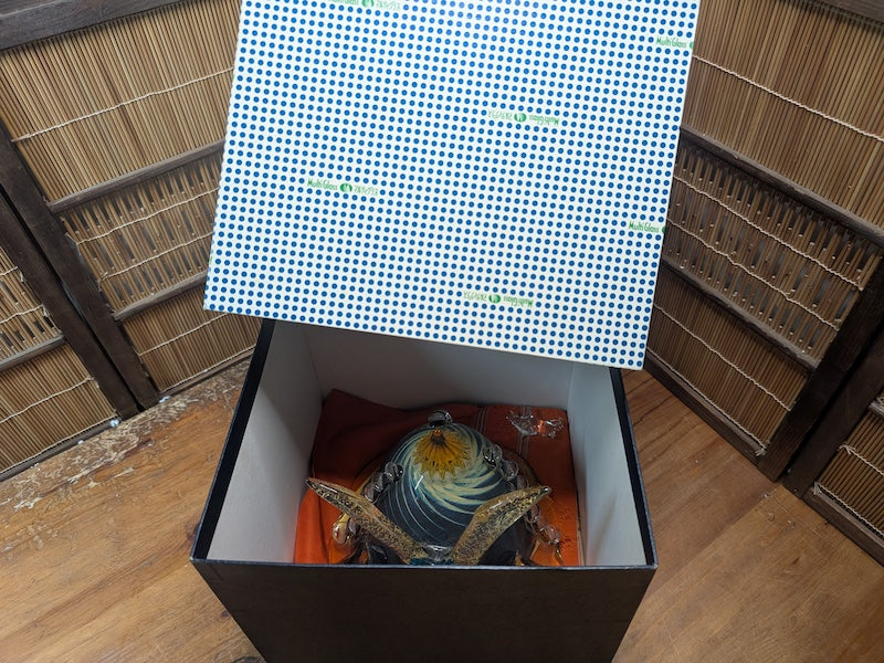 Japanese Glass Samurai Kabuto Helmet Gizan Kazari by CROM Modern Art Display