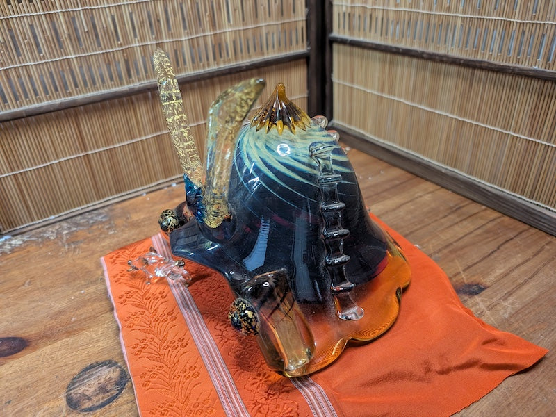 Japanese Glass Samurai Kabuto Helmet Gizan Kazari by CROM Modern Art Display