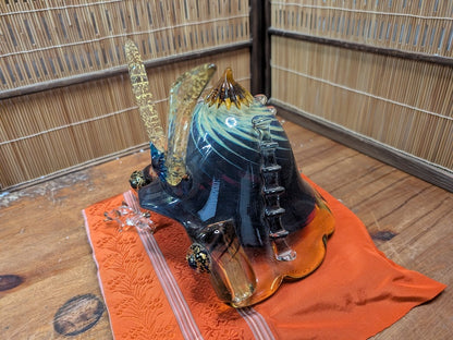 Japanese Glass Samurai Kabuto Helmet Gizan Kazari by CROM Modern Art Display