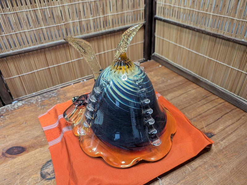 Japanese Glass Samurai Kabuto Helmet Gizan Kazari by CROM Modern Art Display