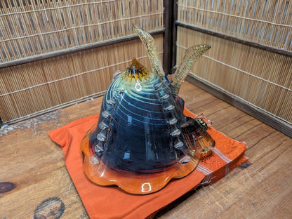 Japanese Glass Samurai Kabuto Helmet Gizan Kazari by CROM Modern Art Display