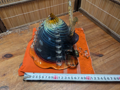 Japanese Glass Samurai Kabuto Helmet Gizan Kazari by CROM Modern Art Display