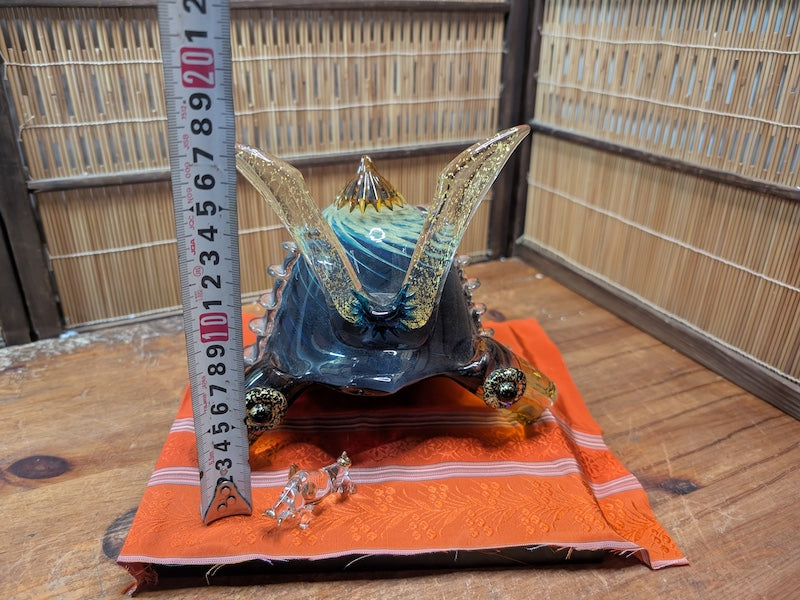 Japanese Glass Samurai Kabuto Helmet Gizan Kazari by CROM Modern Art Display