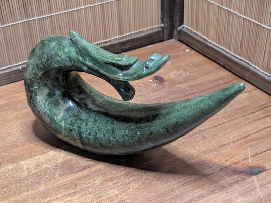 Vintage Japanese Dragon Stone Sculpture Green Stone Art Mythical Decor