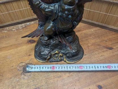 Japanese Ebisu & Tai Steel Statue Heavy Lucky God Sculpture Japan Auction