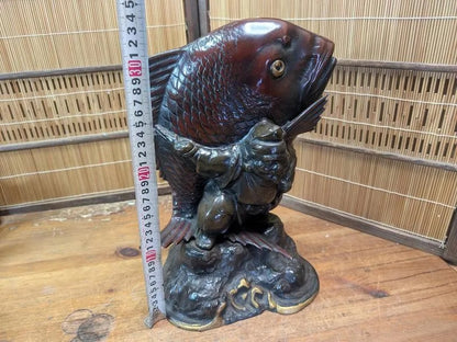 Japanese Ebisu & Tai Steel Statue Heavy Lucky God Sculpture Japan Auction