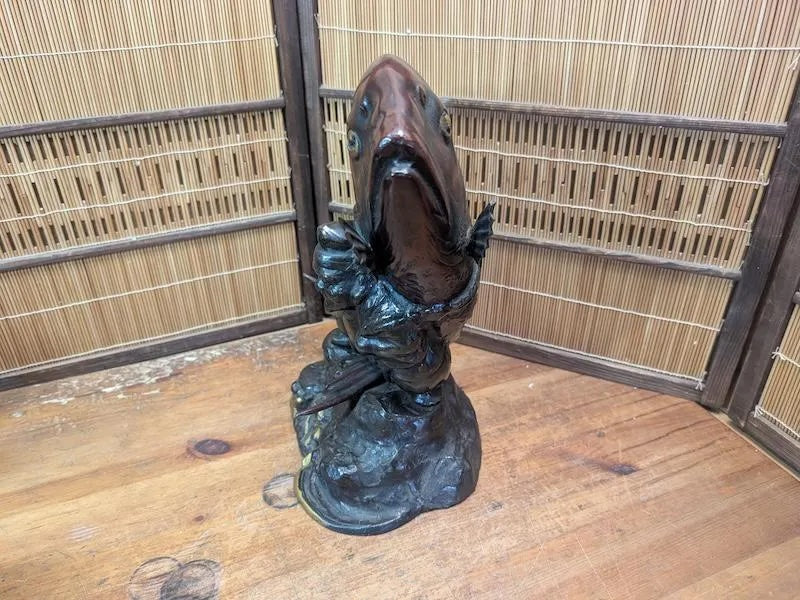 Japanese Ebisu & Tai Steel Statue Heavy Lucky God Sculpture Japan Auction