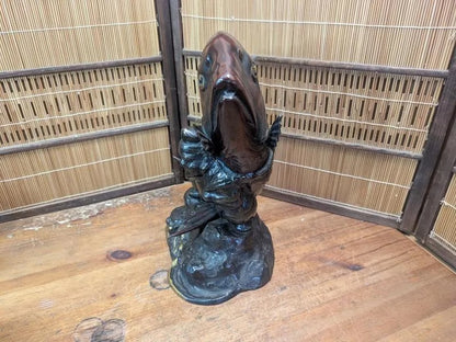 Japanese Ebisu & Tai Steel Statue Heavy Lucky God Sculpture Japan Auction
