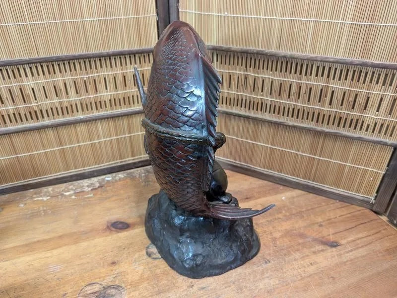 Japanese Ebisu & Tai Steel Statue Heavy Lucky God Sculpture Japan Auction