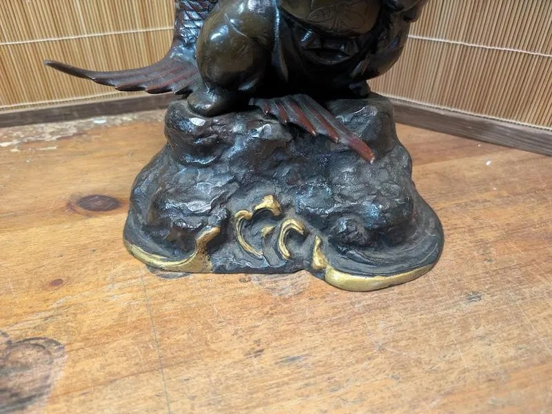 Japanese Ebisu & Tai Steel Statue Heavy Lucky God Sculpture Japan Auction