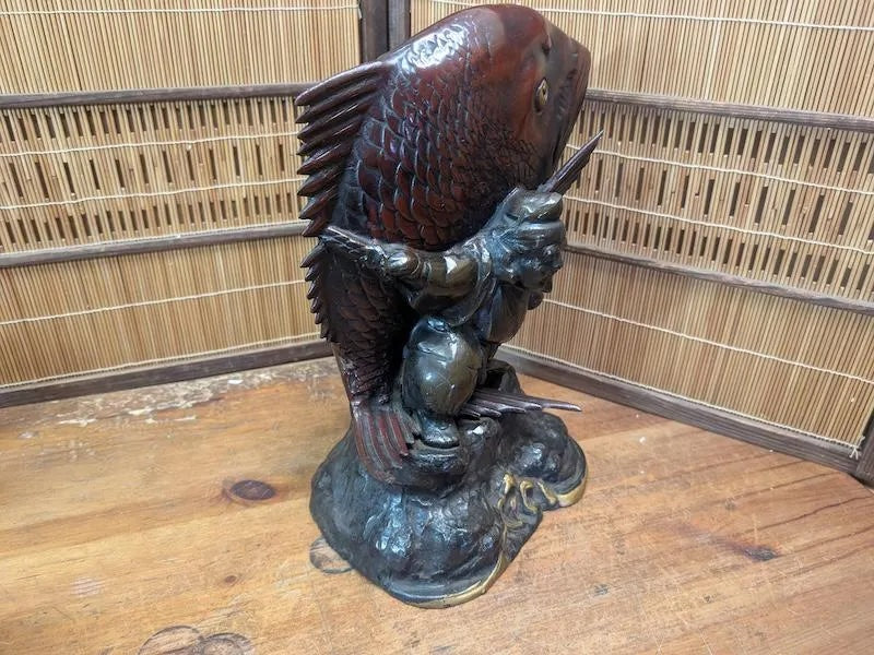Japanese Ebisu & Tai Steel Statue Heavy Lucky God Sculpture Japan Auction