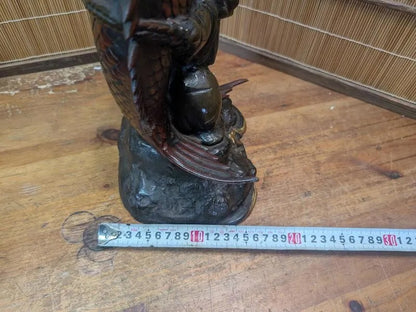 Japanese Ebisu & Tai Steel Statue Heavy Lucky God Sculpture Japan Auction