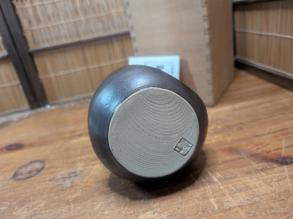 Rare Echizen Pottery Vase Black Glaze Studio Art Original Box & Paper Auction JP
