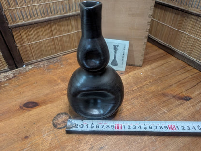 Rare Echizen Pottery Vase Black Glaze Studio Art Original Box & Paper Auction JP