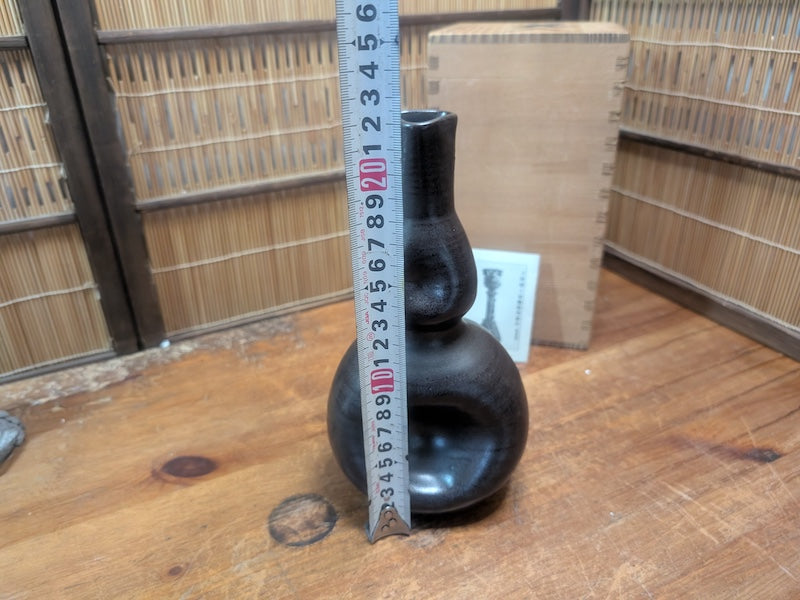 Rare Echizen Pottery Vase Black Glaze Studio Art Original Box & Paper Auction JP