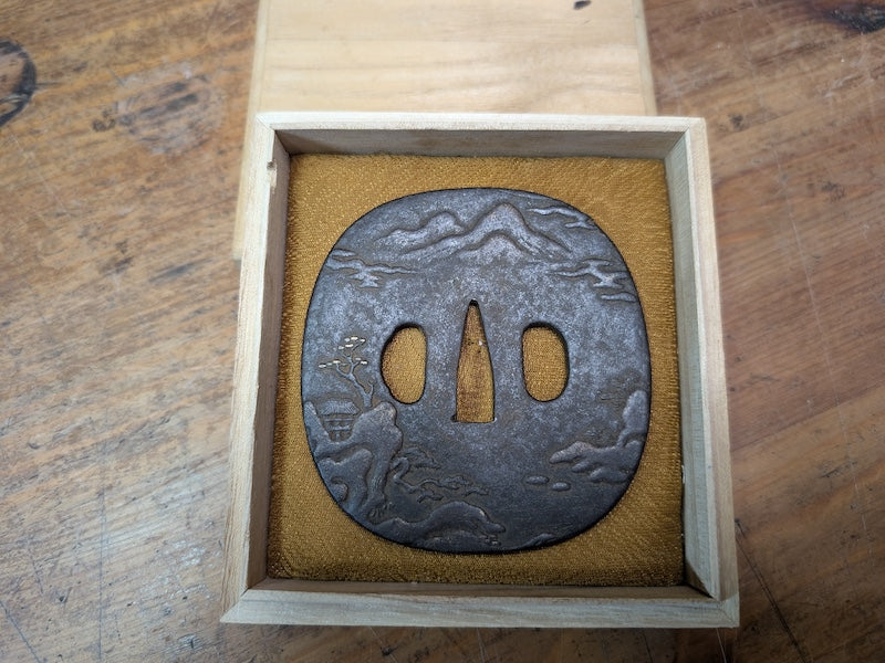 Japan Antique Samurai Katana Tsuba Iron Sword Guard Bonsai Mountain