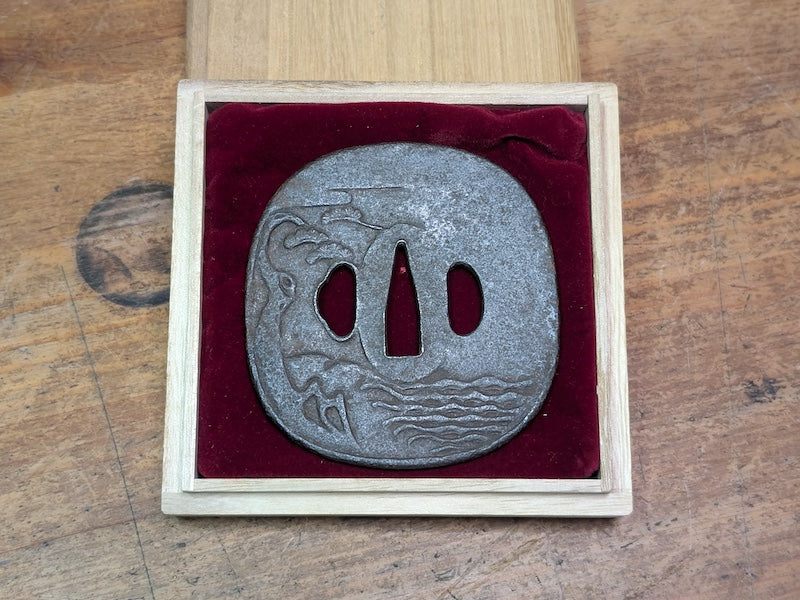 Japanese Samurai Katana Tsuba Iron Copper Inlay Sword Guard Antique
