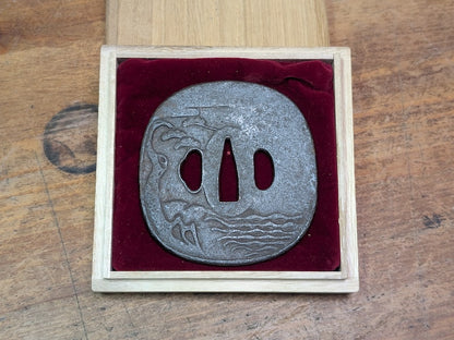 Japanese Samurai Katana Tsuba Iron Copper Inlay Sword Guard Antique