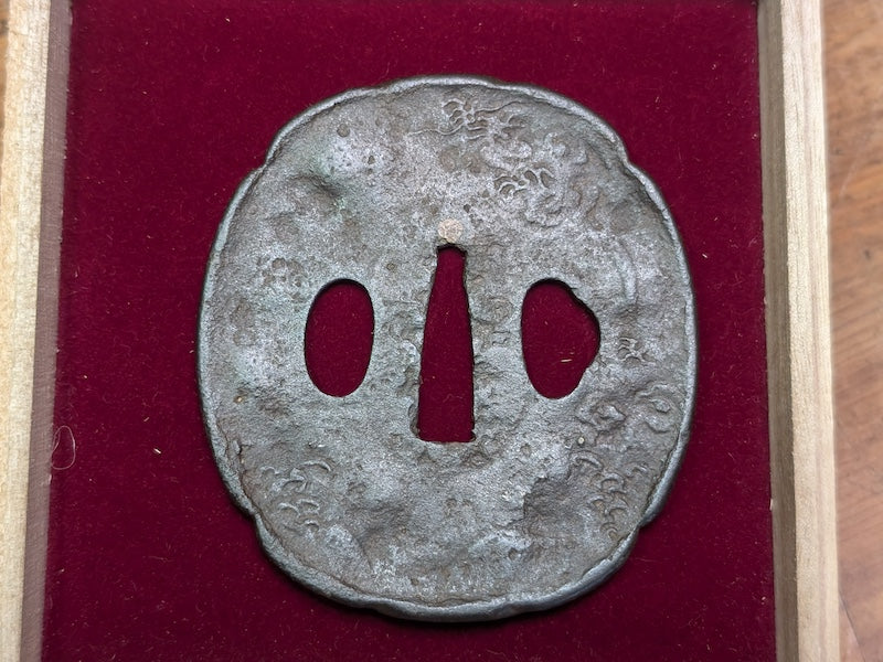 Antique Japanese Samurai Tsuba 1800s Hand Engraved Edo Era Sword Guard