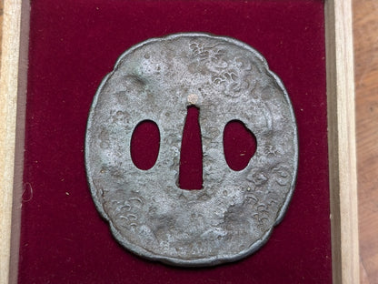 Antique Japanese Samurai Tsuba 1800s Hand Engraved Edo Era Sword Guard