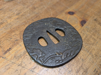 Japan Antique Samurai Katana Tsuba Iron Sword Guard Bonsai Mountain