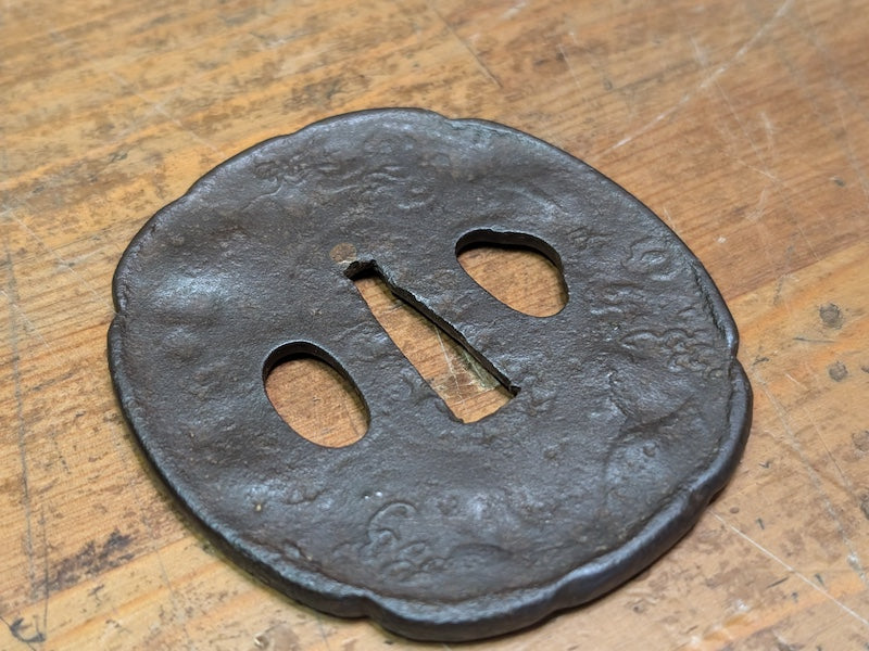 Antique Japanese Samurai Tsuba 1800s Hand Engraved Edo Era Sword Guard