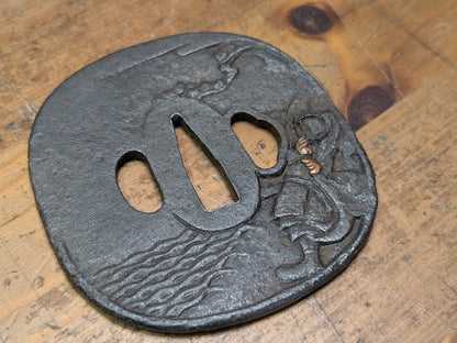 Japanese Samurai Katana Tsuba Iron Copper Inlay Sword Guard Antique