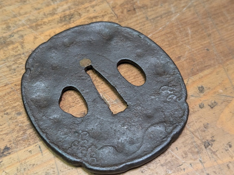 Antique Japanese Samurai Tsuba 1800s Hand Engraved Edo Era Sword Guard