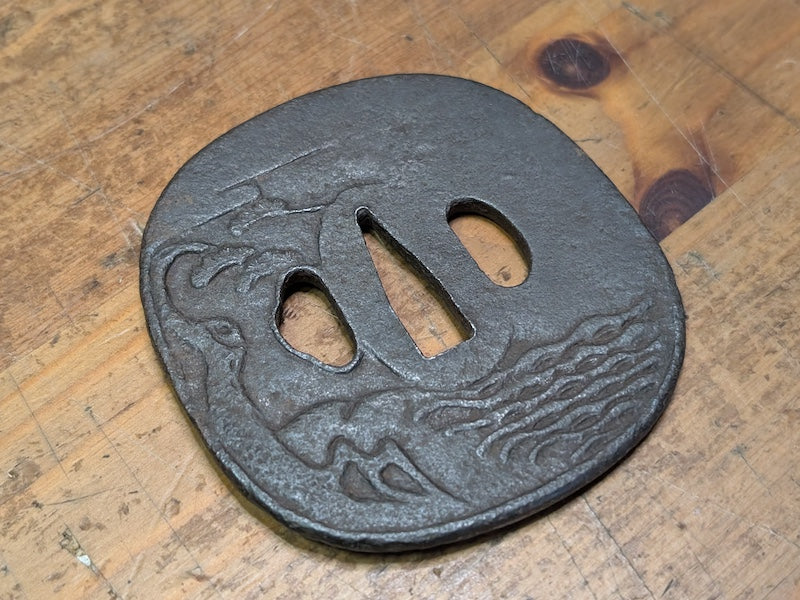 Japanese Samurai Katana Tsuba Iron Copper Inlay Sword Guard Antique