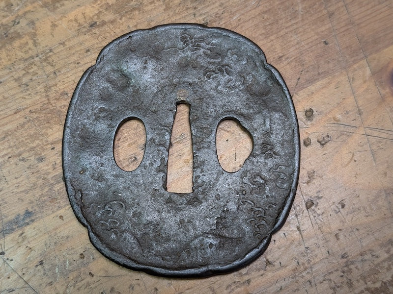 Antique Japanese Samurai Tsuba 1800s Hand Engraved Edo Era Sword Guard