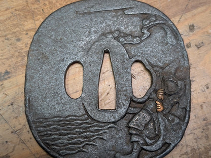 Japanese Samurai Katana Tsuba Iron Copper Inlay Sword Guard Antique