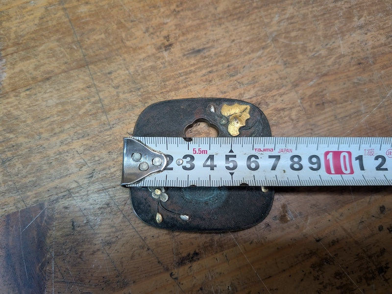 Authentic Edo Samurai Tsuba Gold Inlay Japan Antique Sword Guard