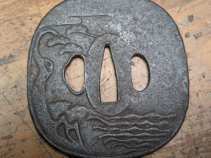 Japanese Samurai Katana Tsuba Iron Copper Inlay Sword Guard Antique
