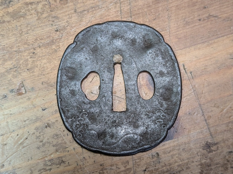 Antique Japanese Samurai Tsuba 1800s Hand Engraved Edo Era Sword Guard