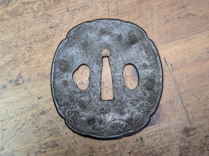 Antique Japanese Samurai Tsuba 1800s Hand Engraved Edo Era Sword Guard